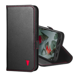 Black with Red Detail Leather Cse for Google Pixel 10 / 10 Pro.