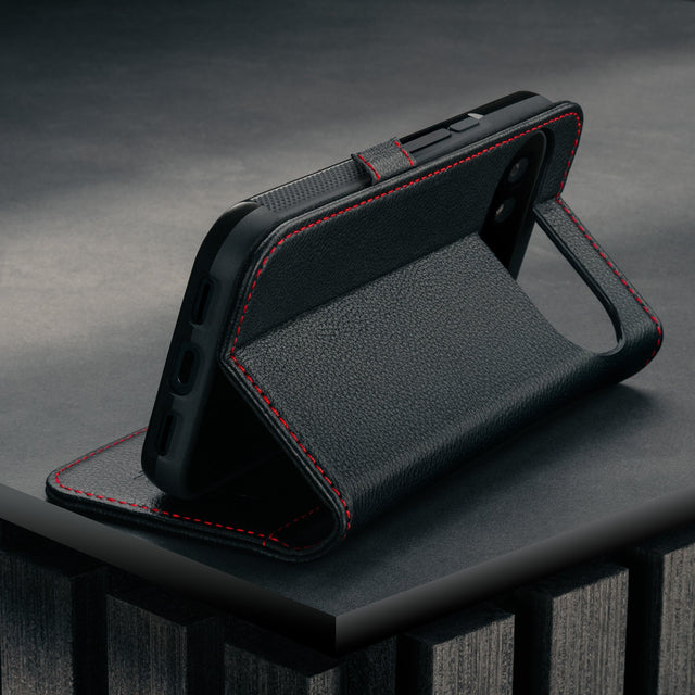 Black with Red Detail Leather Case for Google Pixel 10 Pro XL