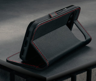 Black with Red Detail Leather Case for Google Pixel 10 Pro XL