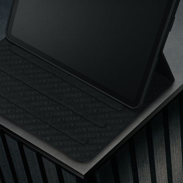 Multiple viewing angles of the Black with Red Stitching Leather iPad Case for Apple iPad (10th Gen)