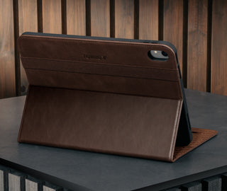 Integrated stand function of the Dark Brown Leather Case for Apple iPad (10th Generation)