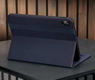 Integrated stand function of the Navy Blue Leather Case for Apple iPad (10th Generation)