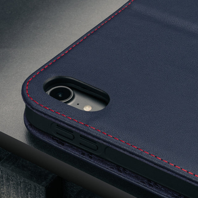 Slim profile of the Navy Blue Leather Case for Apple iPad (10th Generation)