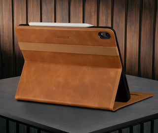Stand function of the Tan Leather Case for iPad Air