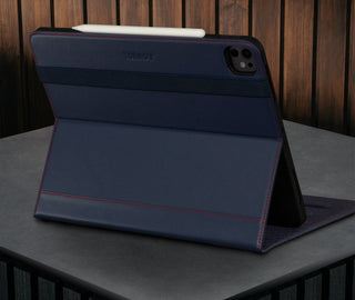 Stand function of the Navy Blue Leather Case for Apple iPad Pro 12.9" (2024)