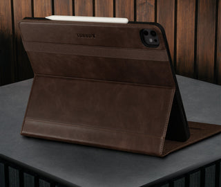 Built-in viewing stand of the Dark Brown Leather Case for Apple iPad Pro 12.9" (2024)