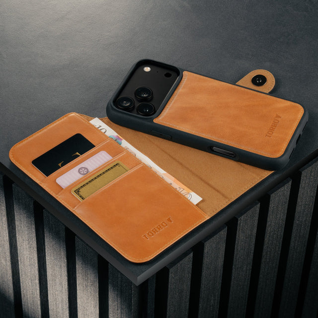 Card holder and detachable cover of the Black Leather Detachable Case for iPhone 17 Pro