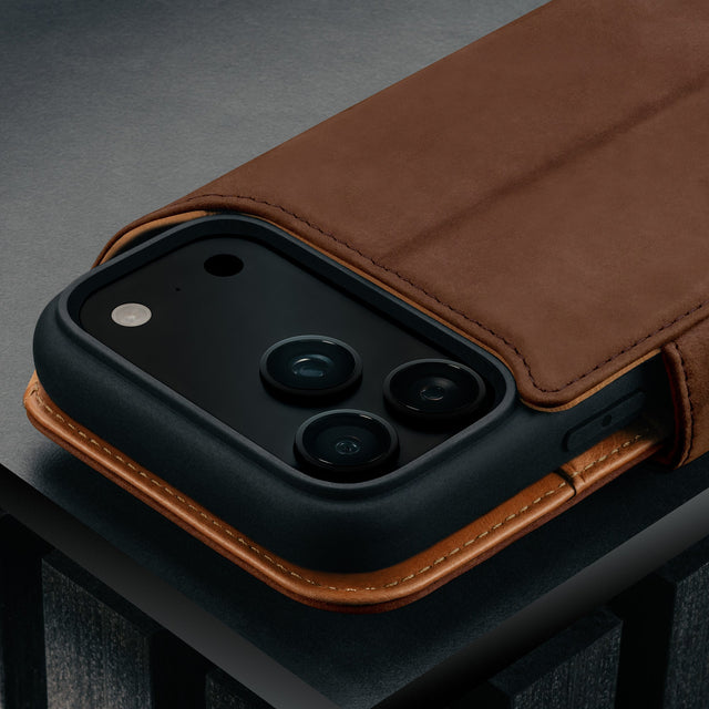 Camera cutout on the Nubuck Dark Brown Detachable Case for iPhone 17 Pro
