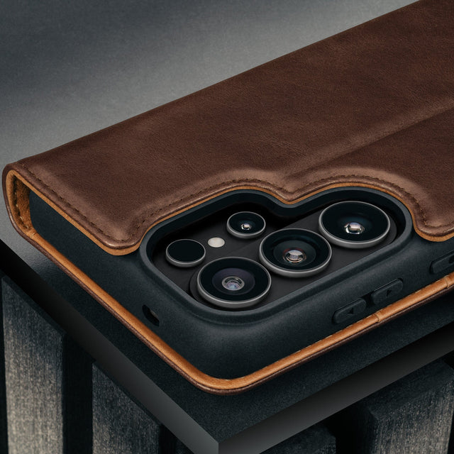 Camera cutout on the Dark Brown Leather Detachable Case for Galaxy S26 Ultra