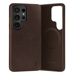 Dark Brown Leather Bumper Case for Galaxy S26 Ultra
